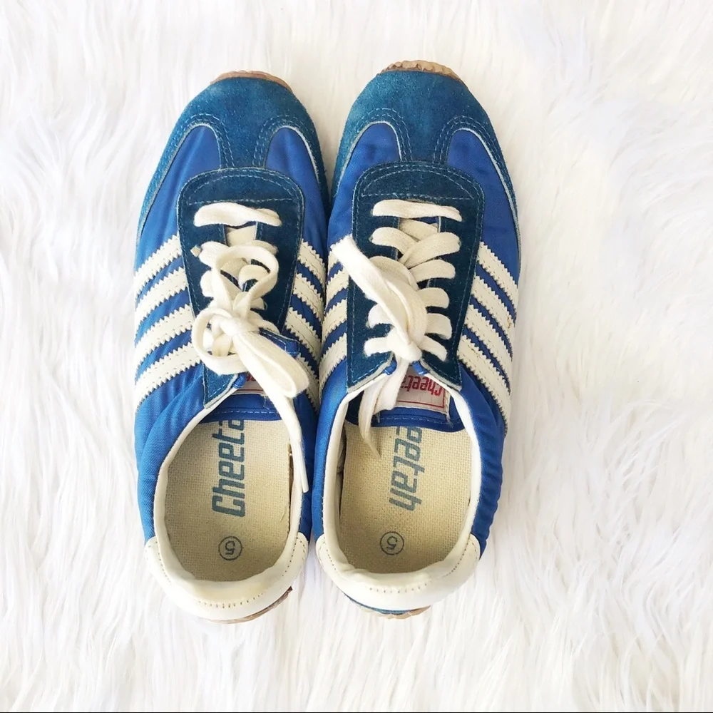 Vintage-inspired Blue White Cheetah Lace Up Sneakers Sz 5 (Runs Big) - Picture 6 of 8